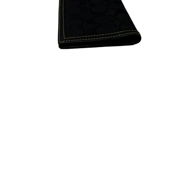 Coach Black Logo Jacquard and Leather with Pen Holder Checkbook Wallet - Picture 9 of 12